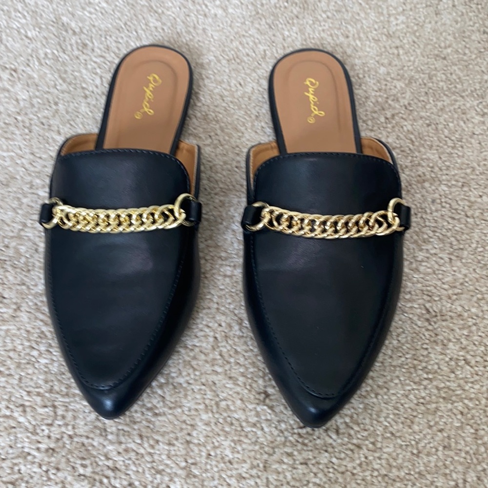 Brand New Black Mules with Chain